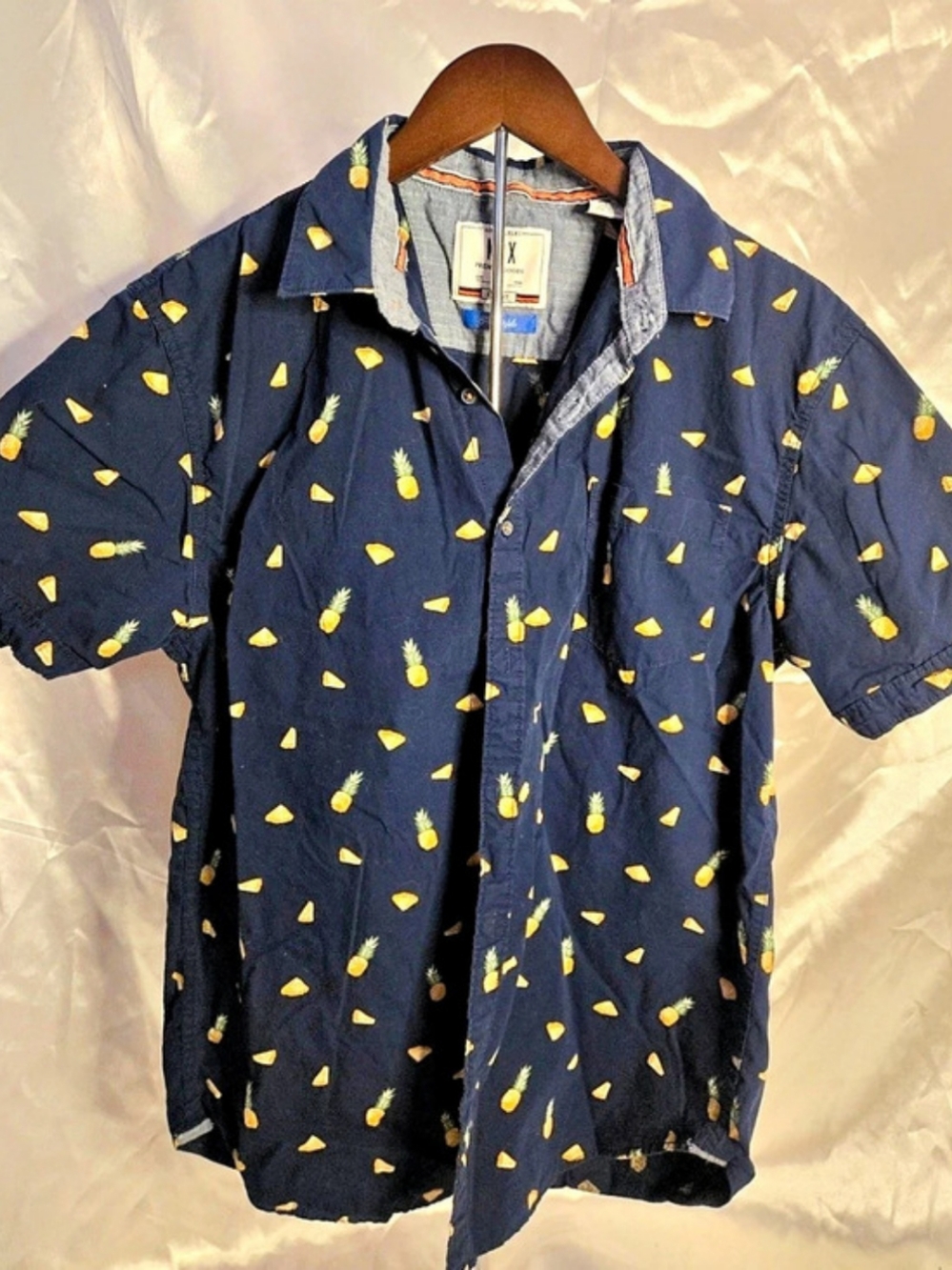 MBX Premium Goods short sleeve button-down shirt Pineapple Cheese Print Cotton